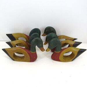 Vintage Mallard Duck Hand Painted Napkin Rings Set of 6 One Repaired Read